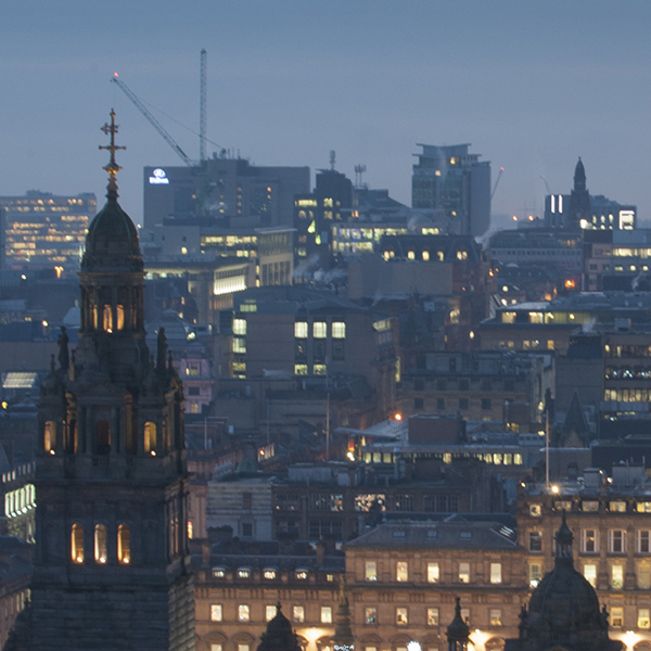 Nighttime shot of Glasgow