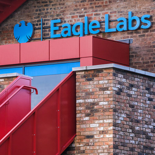 Eagle Labs sign on side of building