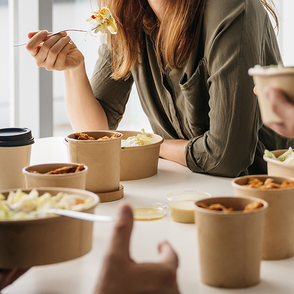 Colleagues having lunch together