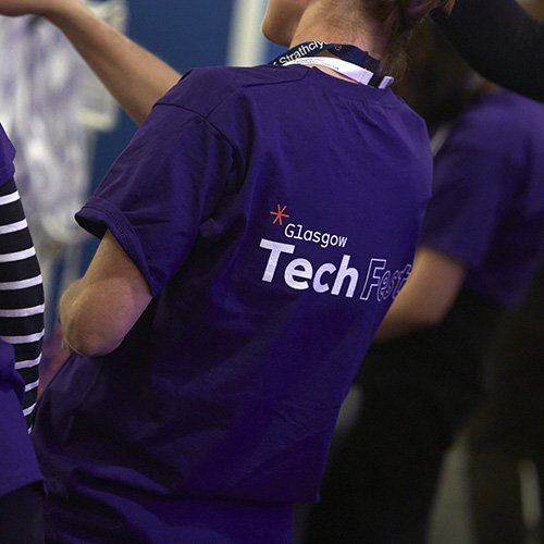 Volunteer in Glasgow Tech Fest t-shirt