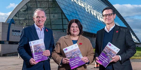 Adrian Gillespie, Chief Executive of Scottish Enterprise, Susan Aitken, Leader of Glasgow City Council and Indro Mukerjee, Chief Executive Officer of Innovate UK