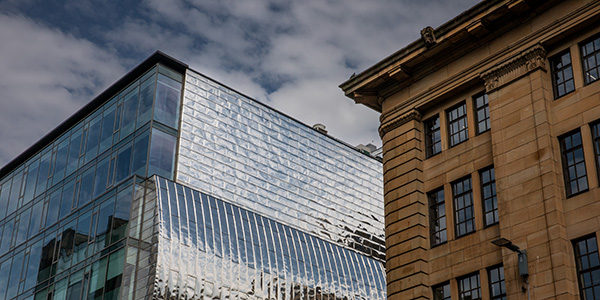 Two building in Glasgow showing the past and the future